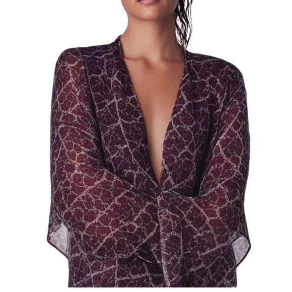 bcbgmaxazria | Purple & Gray Floral Flowy Georgette One Size Kimono Style Top - Picture 1 of 6